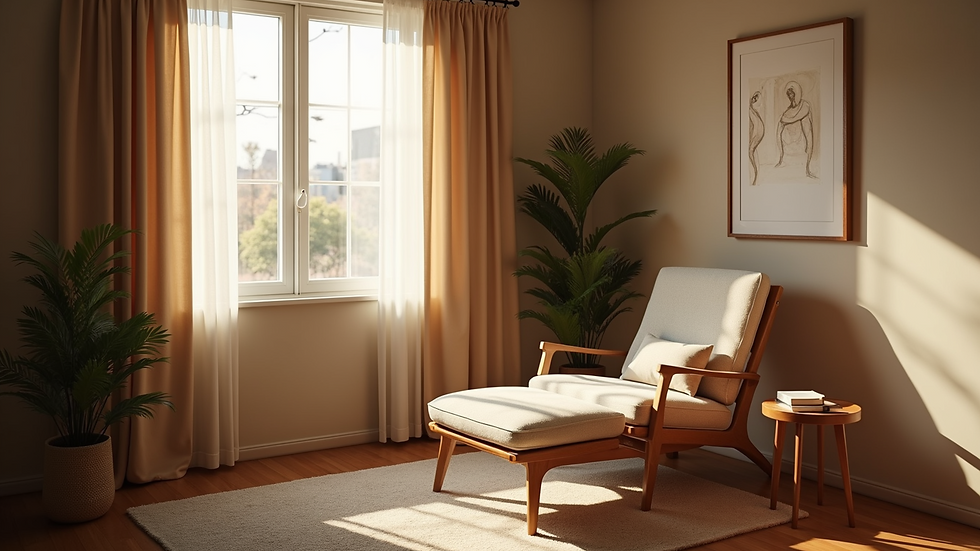 High angle view of a cozy recovery space with a comfortable chair