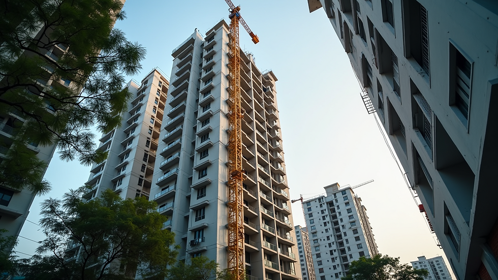 Eye-level view of a modern residential building under construction in Bangalore