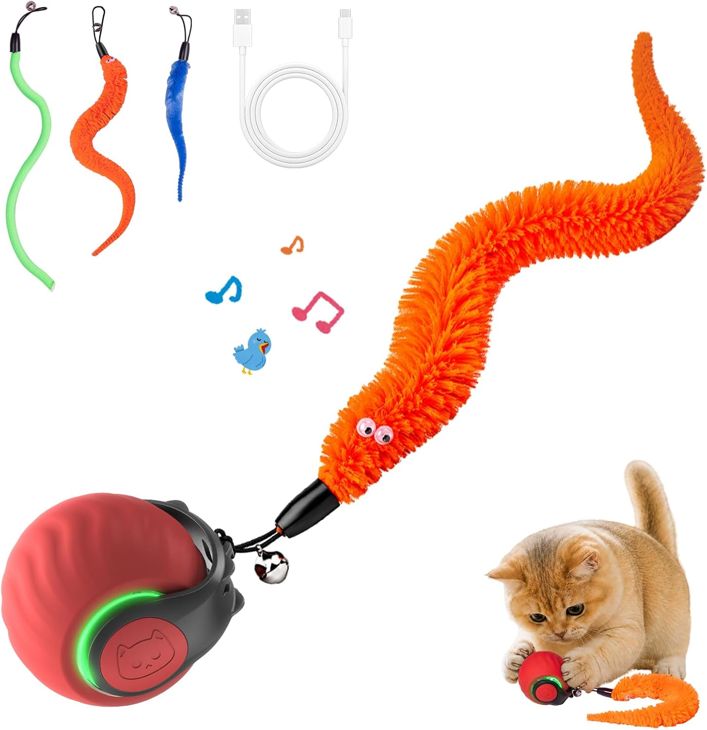 Rechargeable Interactive Cat Toy with Bird Sounds & 3 Speed Modes