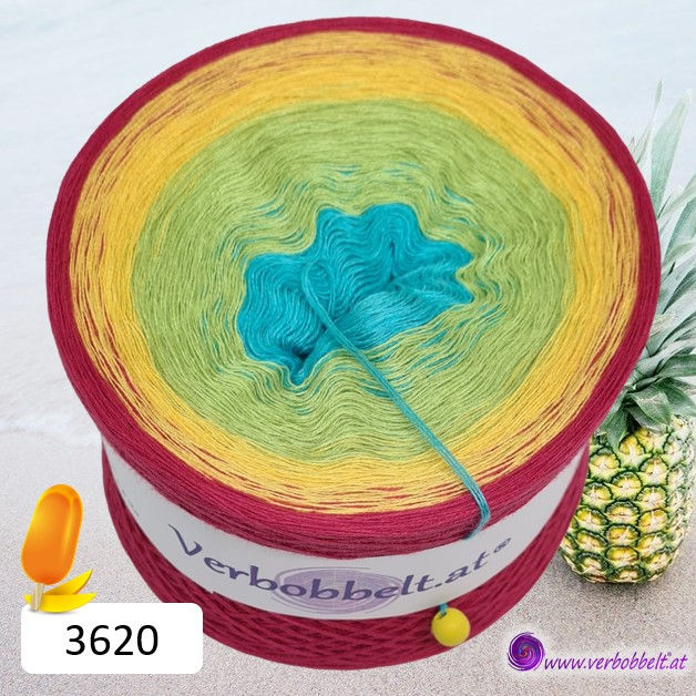 Frühlings-Sommerbobbel Tropical-mit türkis_riviera-strahlendem Gelb und Grasgrün sowie einem Bonbonfarbenen roten Farbton