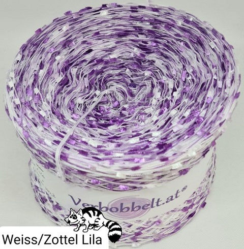 Miniaturbild: Bobbel mit Beilauffaden  - Toothbrushyarn - Zottelgarn lila-Weiss