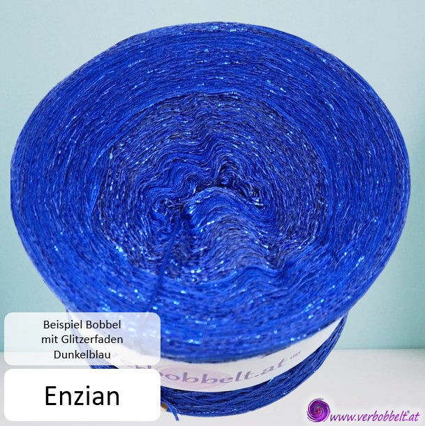 Miniaturbild: Enzianblauer Bobbel als Beispiel mit dunkelblauem Glitzerfaden als Beilauffaden gewickelt-Enzian unifarben