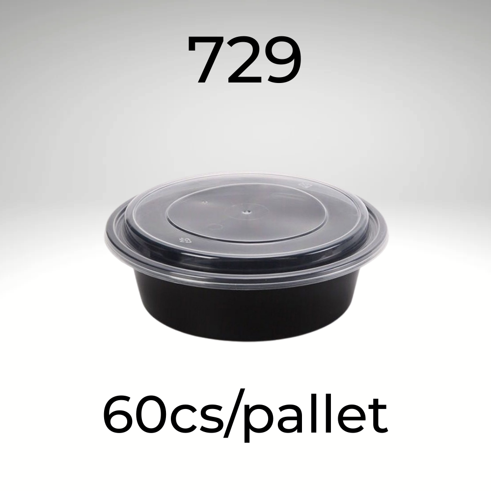 -60 Cs Pallet- 729 Black Round Plastic Food Container 150/cs