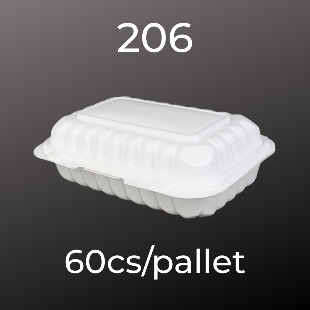 -60 Cs Pallet- 206 White Rectangular Plastic Hinged Food Container 150/cs
