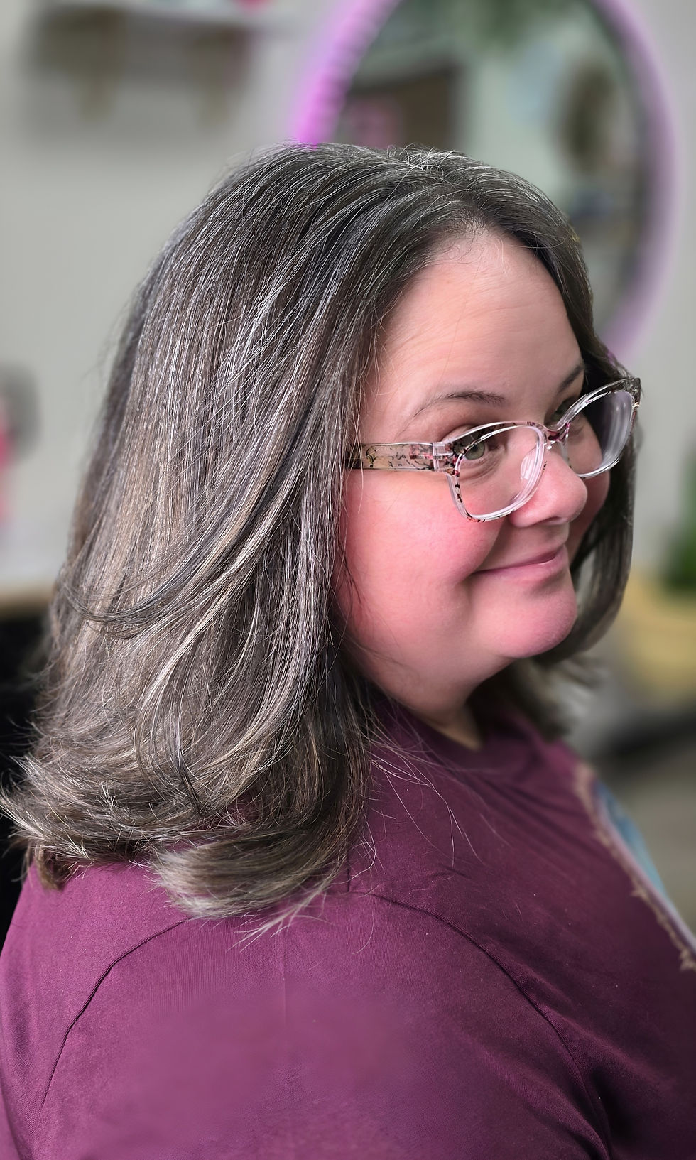 Silver gray blending by an El Paso hairstylist