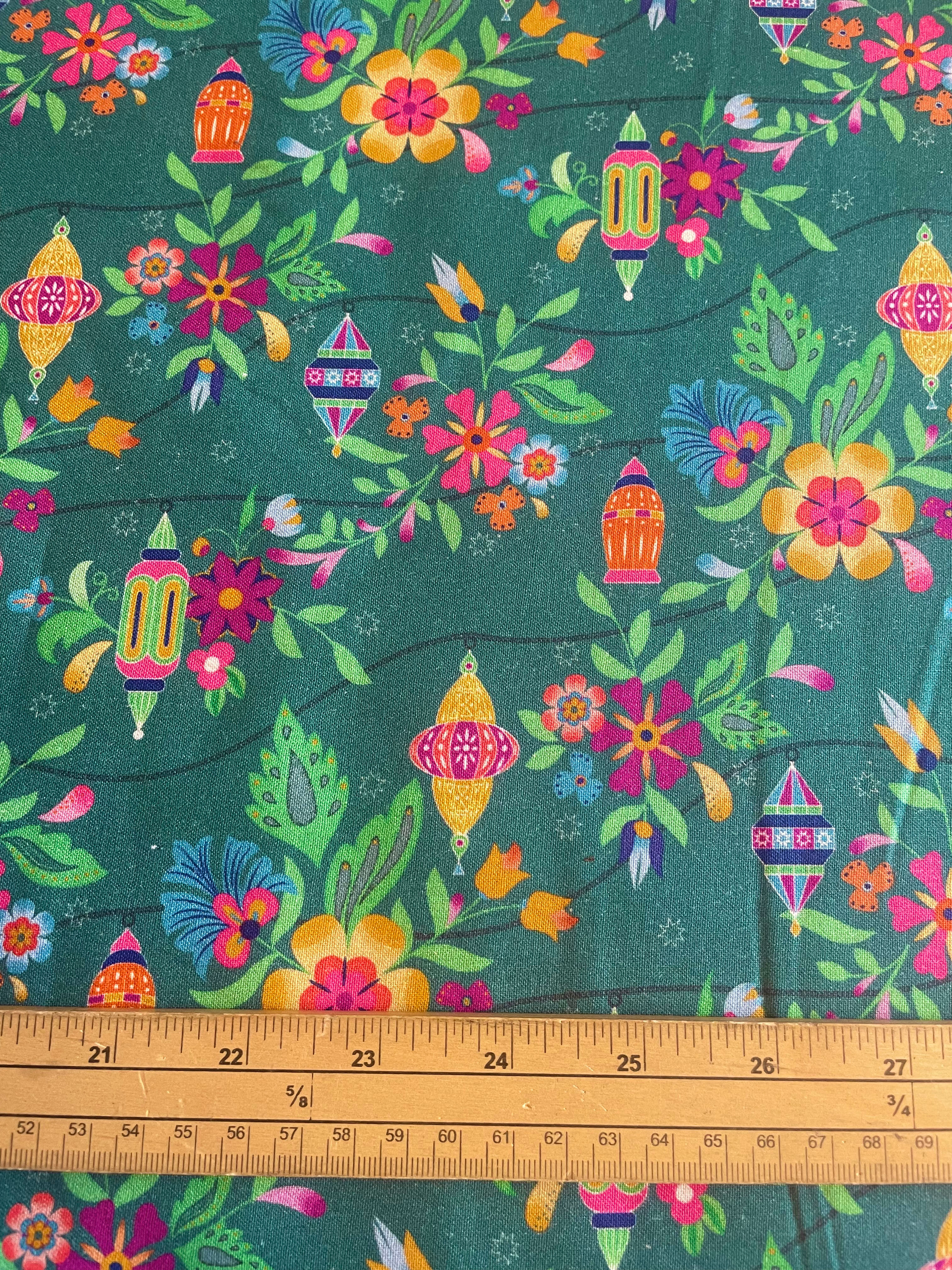 Teal Floral Lantern - 100% Cotton