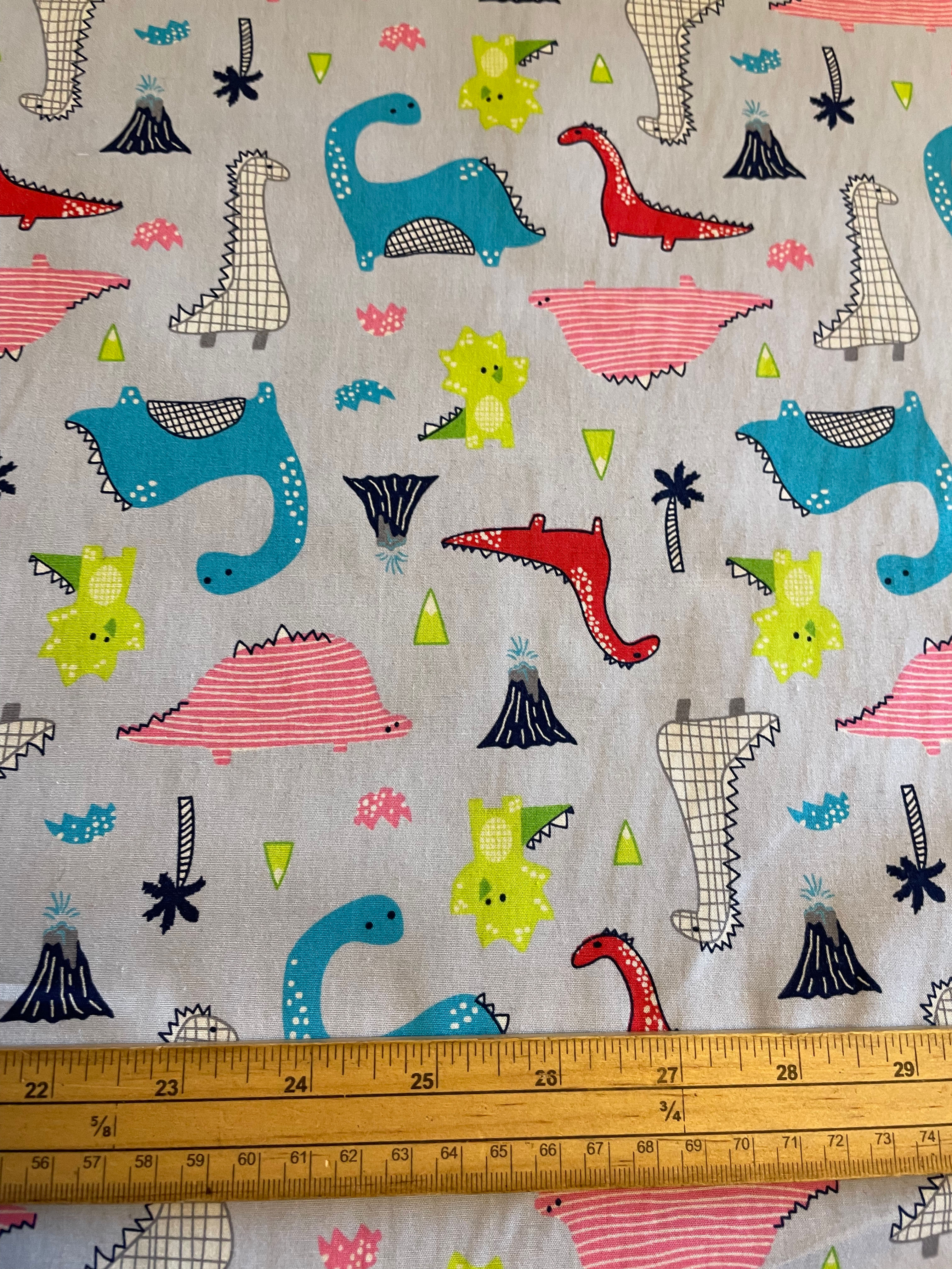 Dinosaurs & Volcanoes On Blue   - Rose & Hubble - 100% Cotton