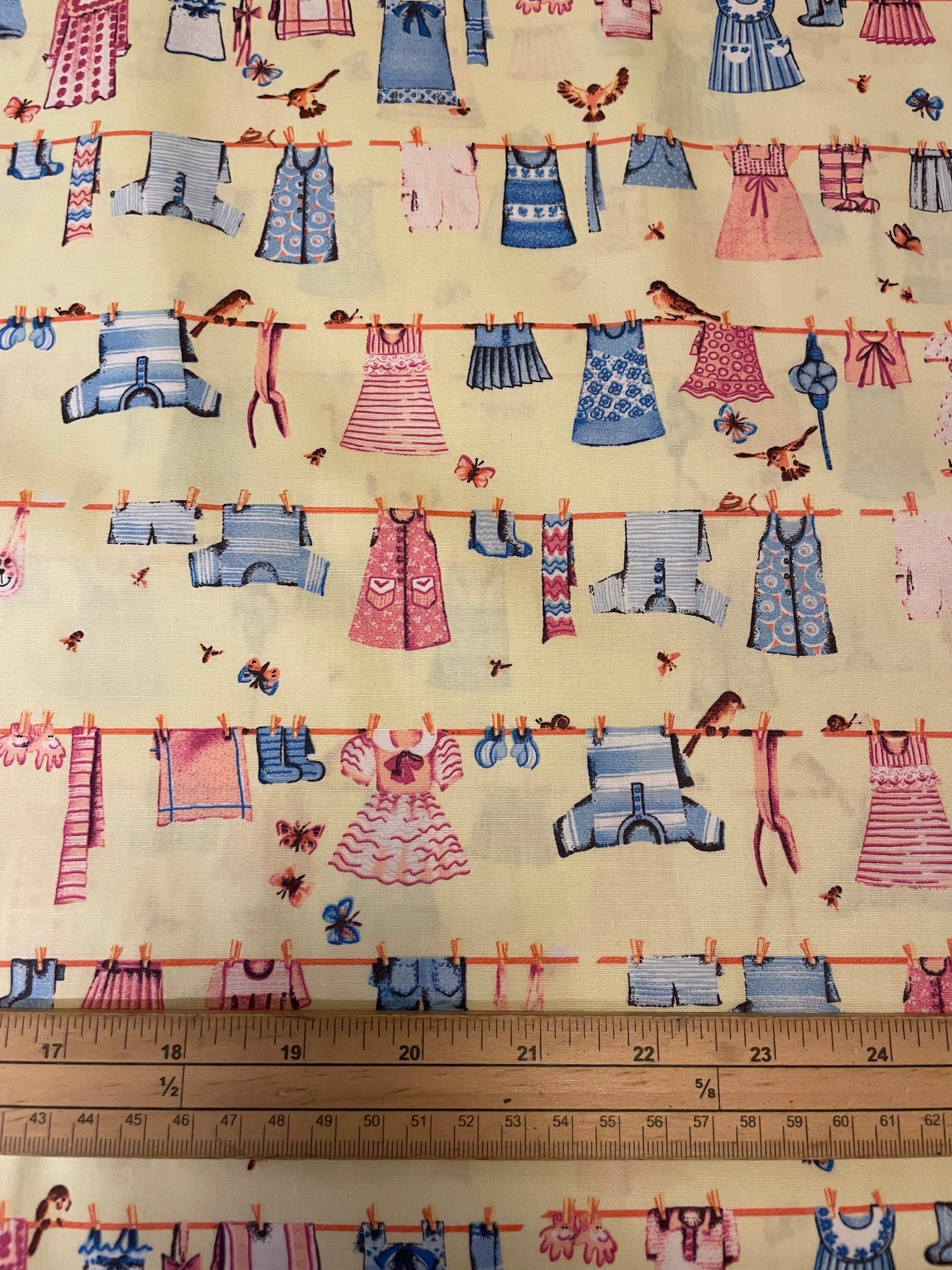 Washing Line Clothes On Yellow - 100% Cotton