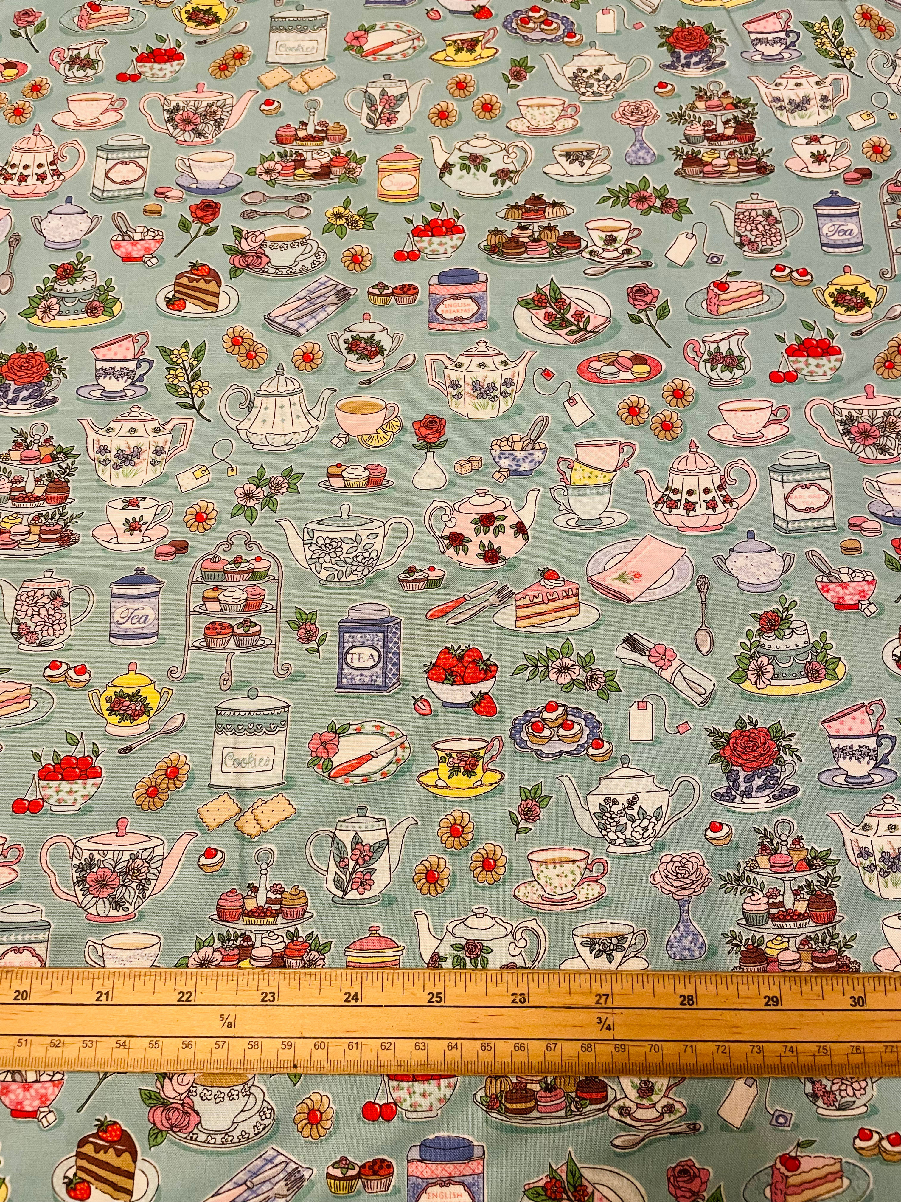 Afternoon Tea Time - Teal - 100% Cotton