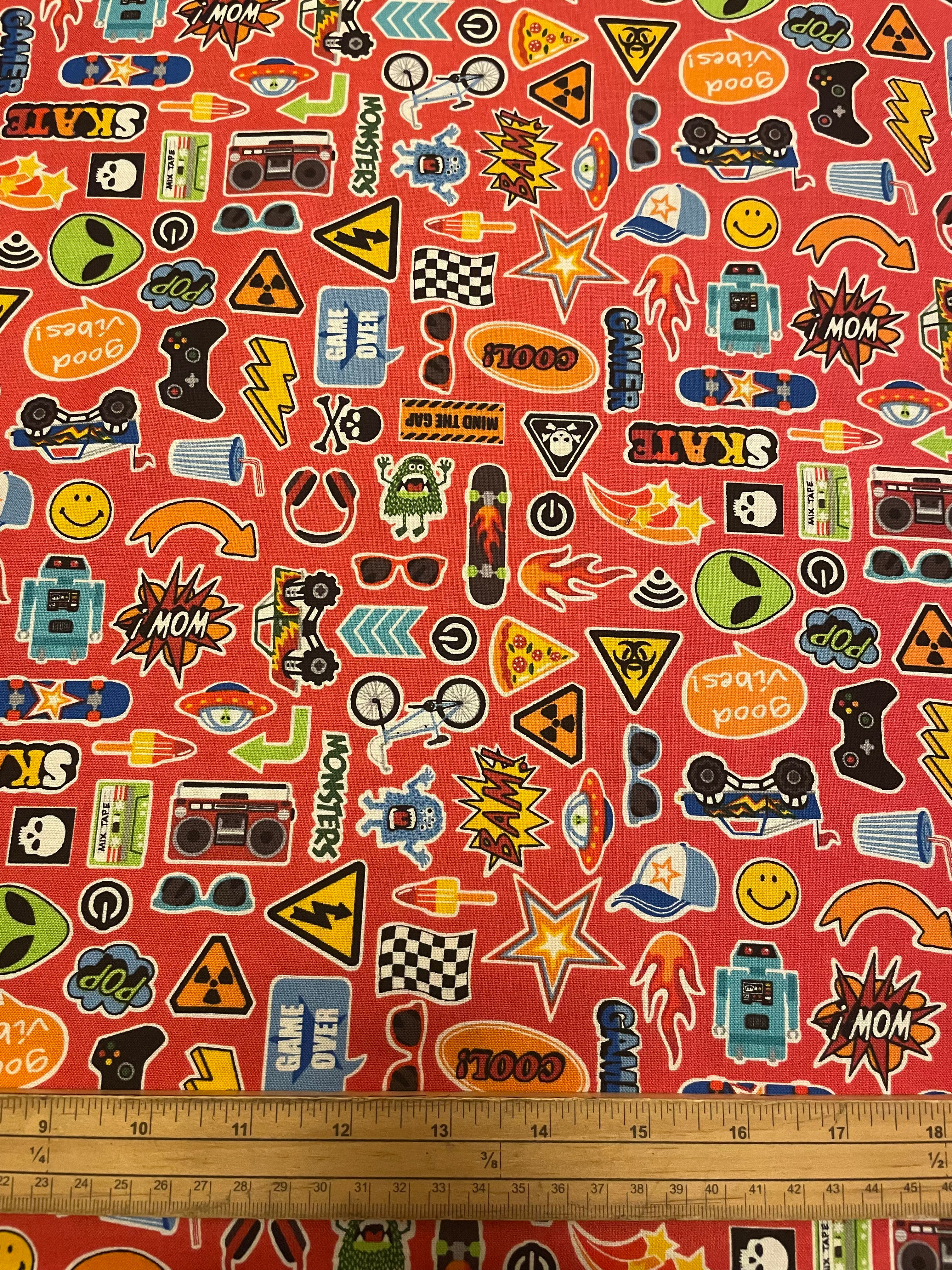 Monster Mash Icons Red   - 100% Cotton