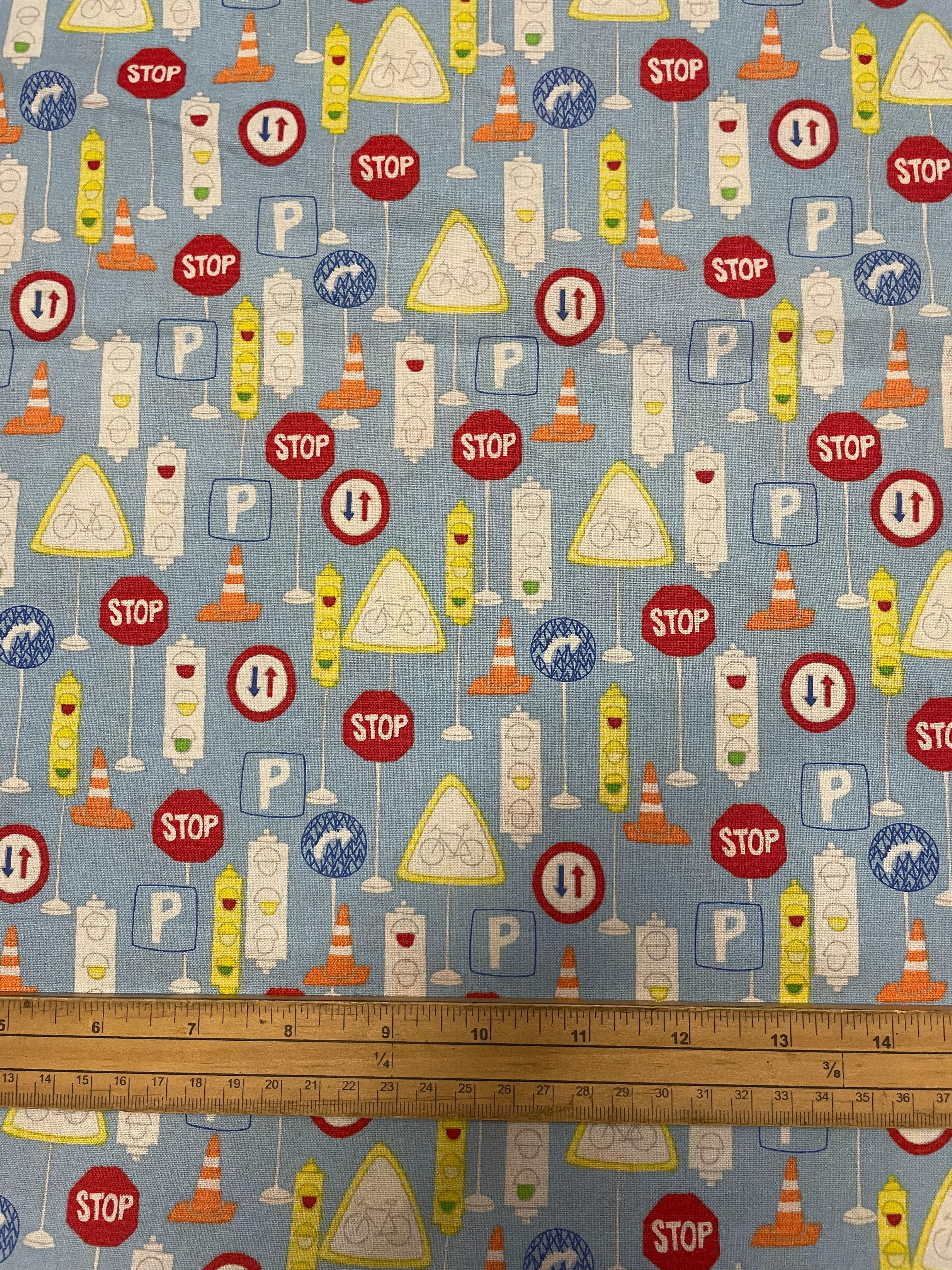Road Signs On Blue  - 100% Cotton