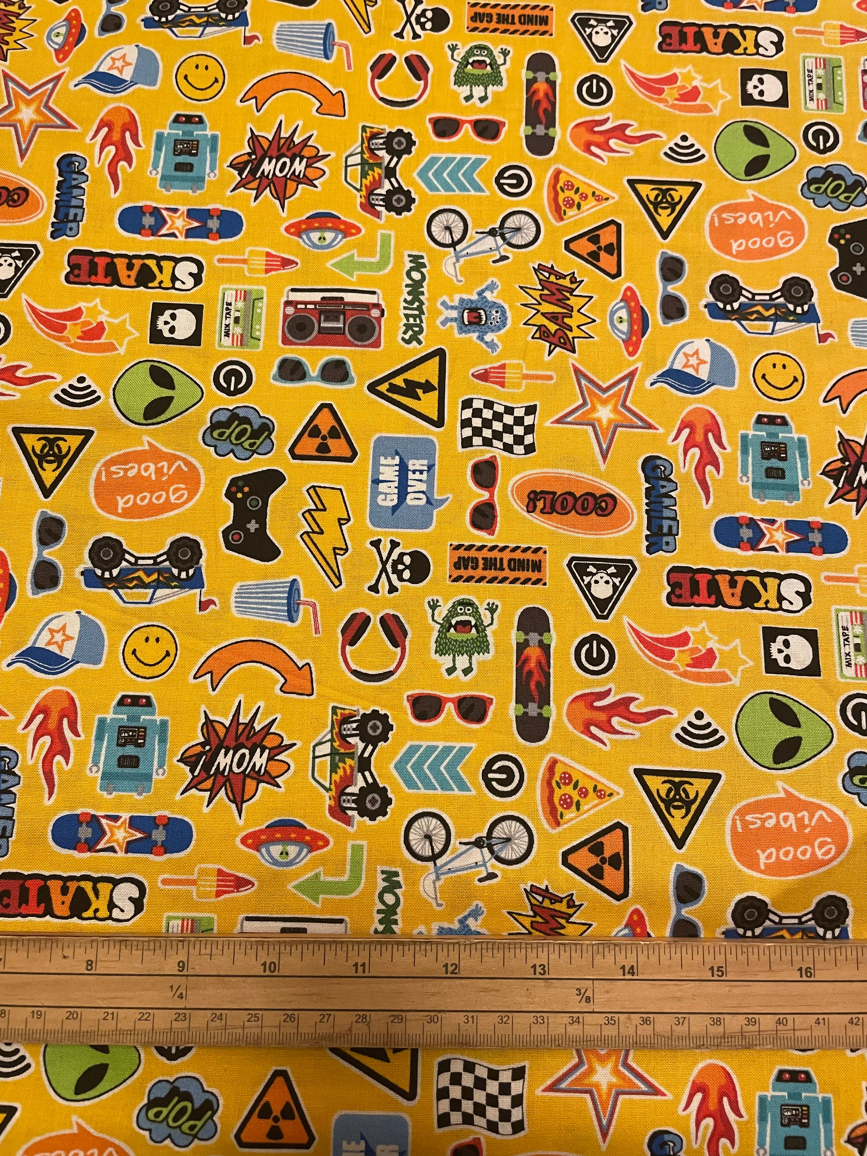 Monster Mash Icons Yellow - 100% Cotton