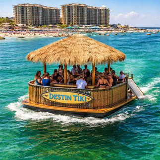 Tiki Boat in Destin Harbor at the Harborwalk