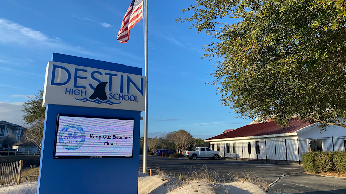 Outside of the building of Destin High School