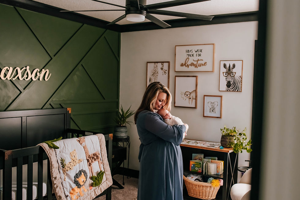 photo of mother in adventure themed nursery