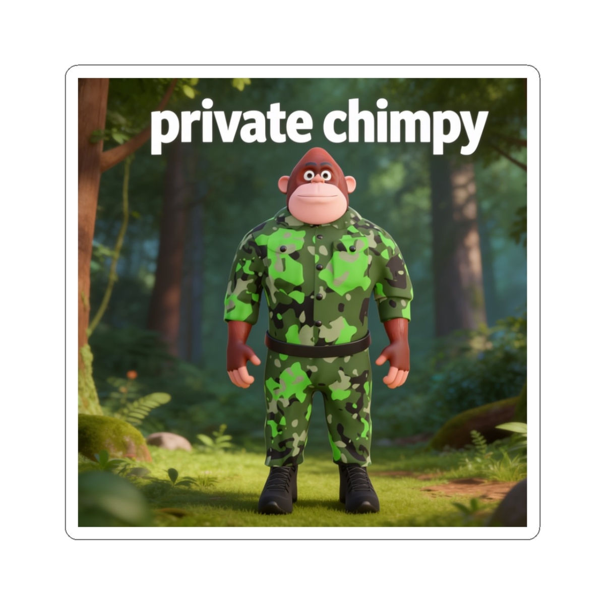 Private Chimpy Camo Sticker — Cute Military Monkey Kiss-Cut Decal