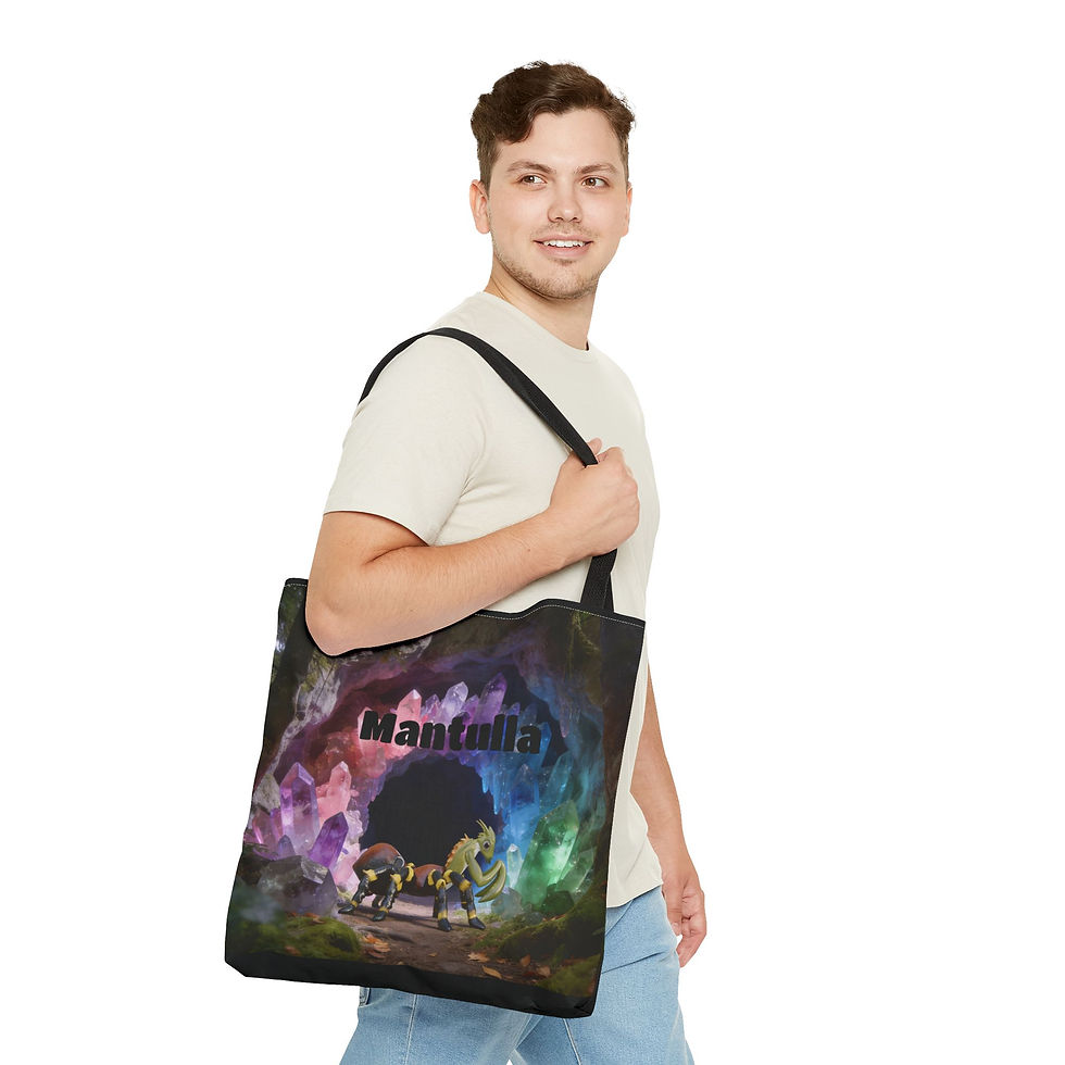 Thumbnail: Mantulla Crystal Cave Tote Bag — Fantasy RPG Creature Art Tote