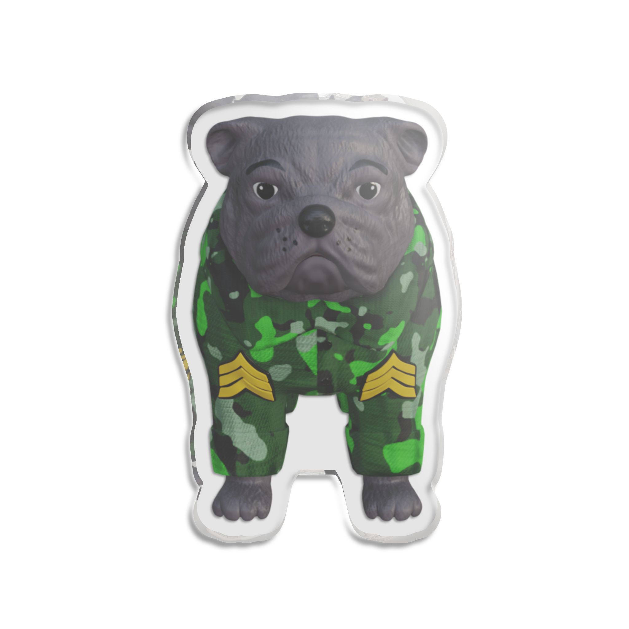 Bulldog Soldier Cutout Statue – Custom Military Camo Pet Figurine