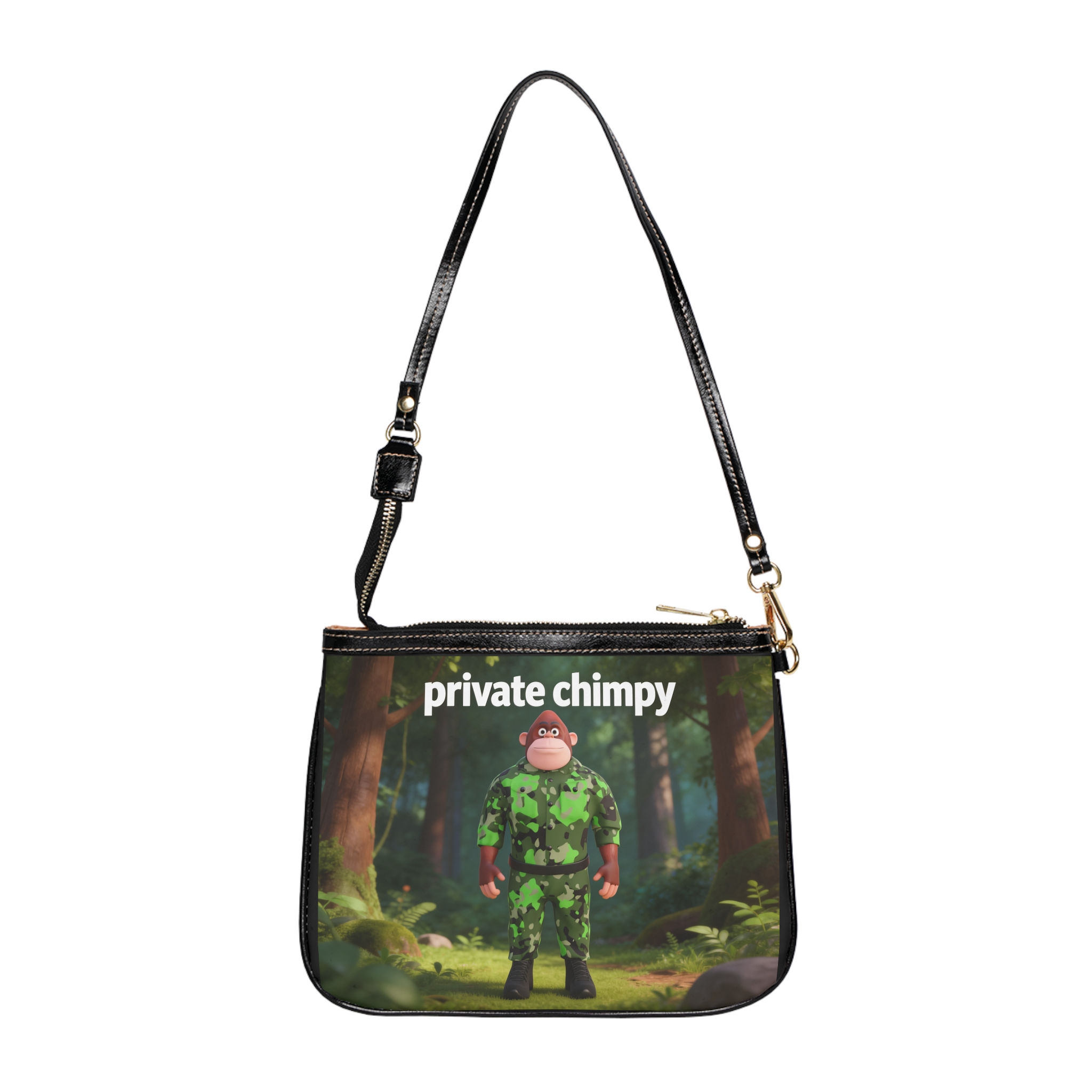 Small Shoulder Bag — "Private Chimpy" Camouflage Monkey Forest Crossbody