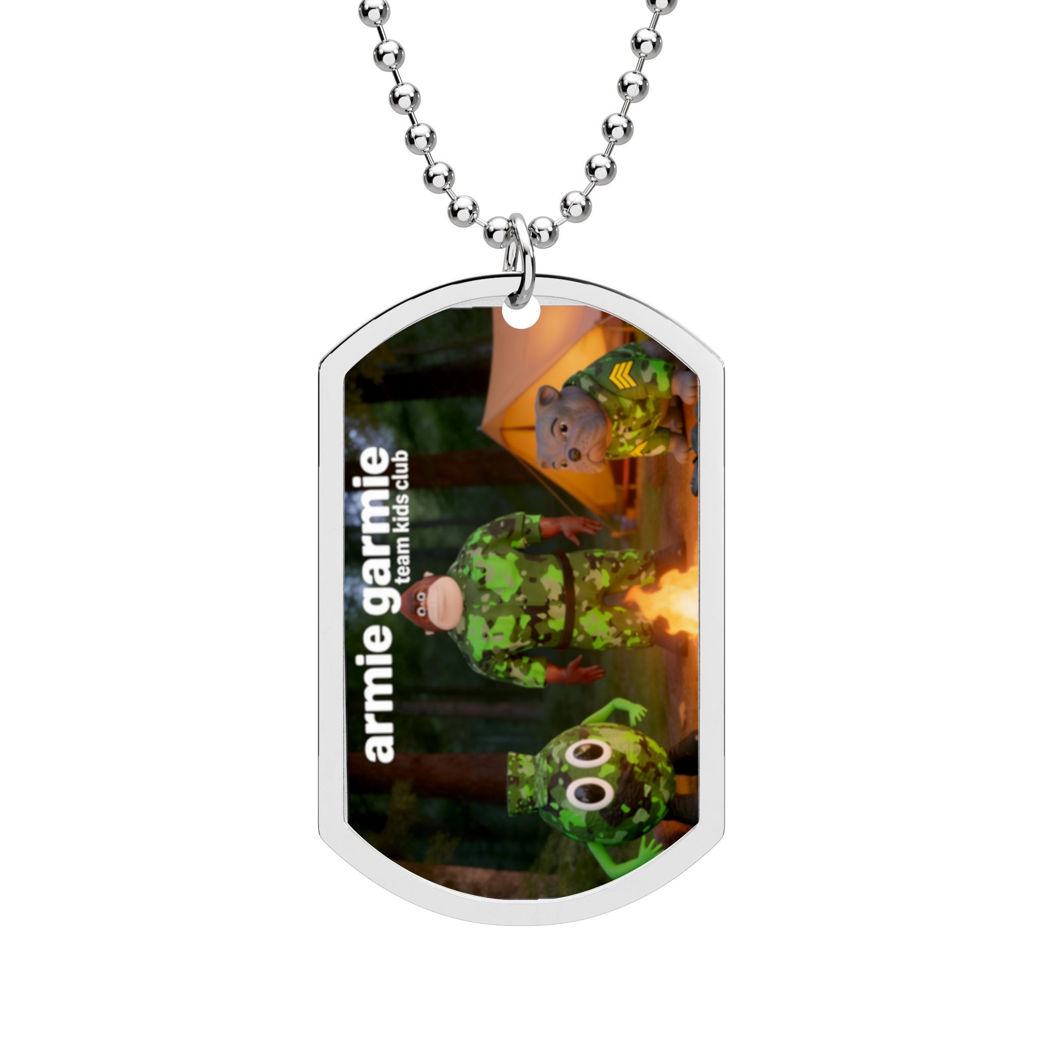 Dog Tag Necklace — "armie garmie" Green Character Pendant