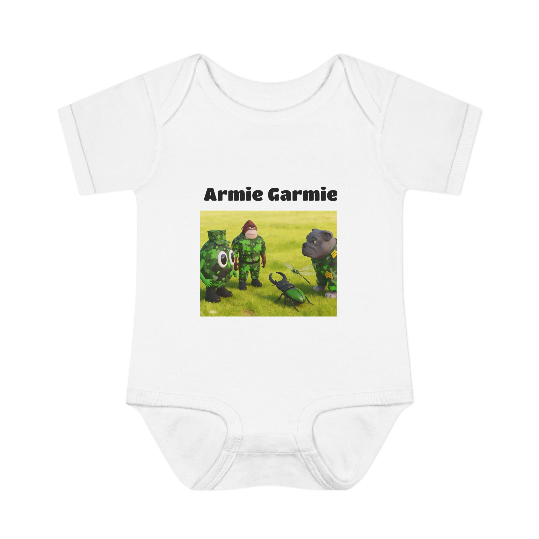 Infant Bodysuit — "Armie Garmie" Cute Army Animal Scene Baby Onesie