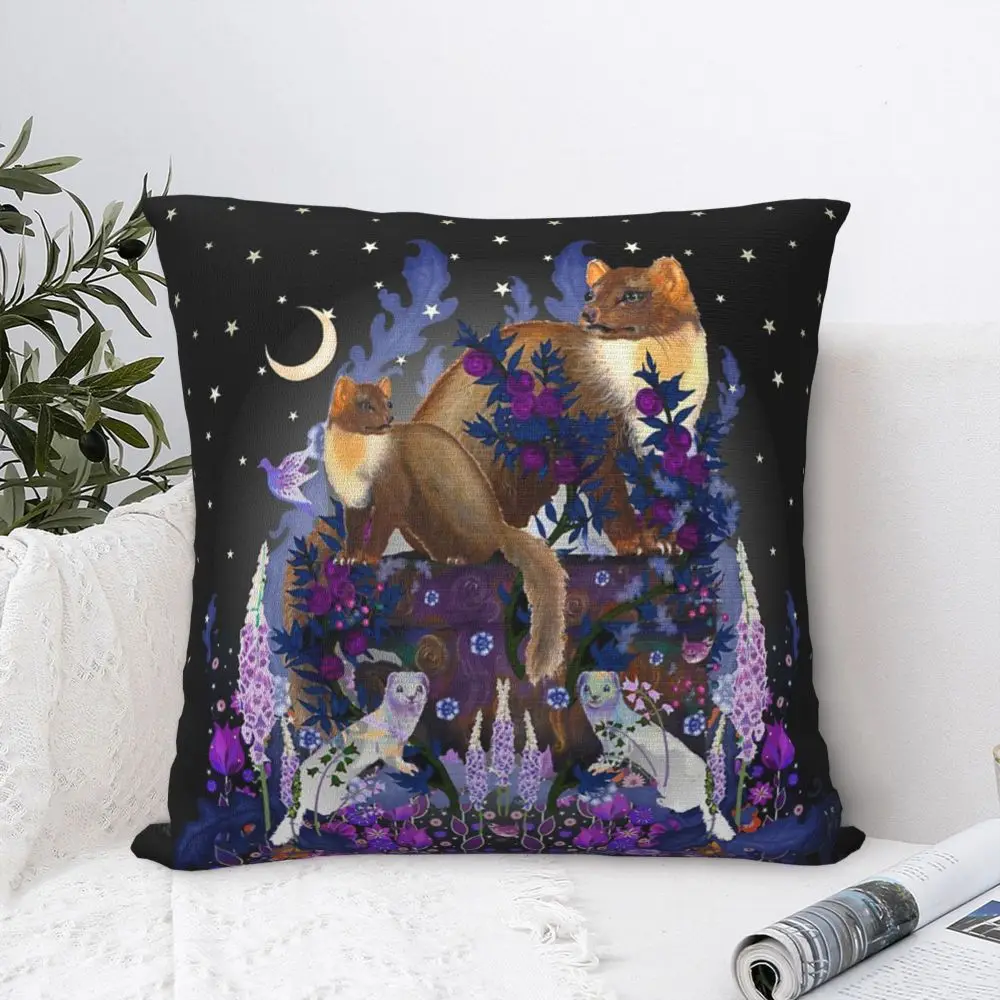 18"Pillow Case + Pad, Pine Martens & Ermine, Moon Garden.