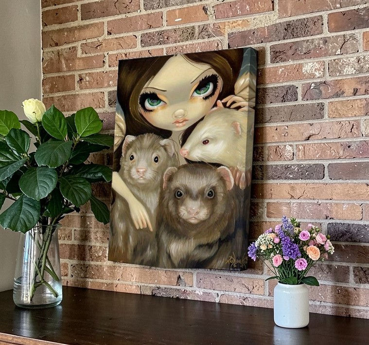 Thumbnail: Various 'Strangeling with Ferrets' Canvases 20cm x 30cm