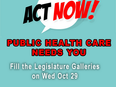 Fill the Legislature Galleries on Wed Oct 29 to stop private clinics charging patients