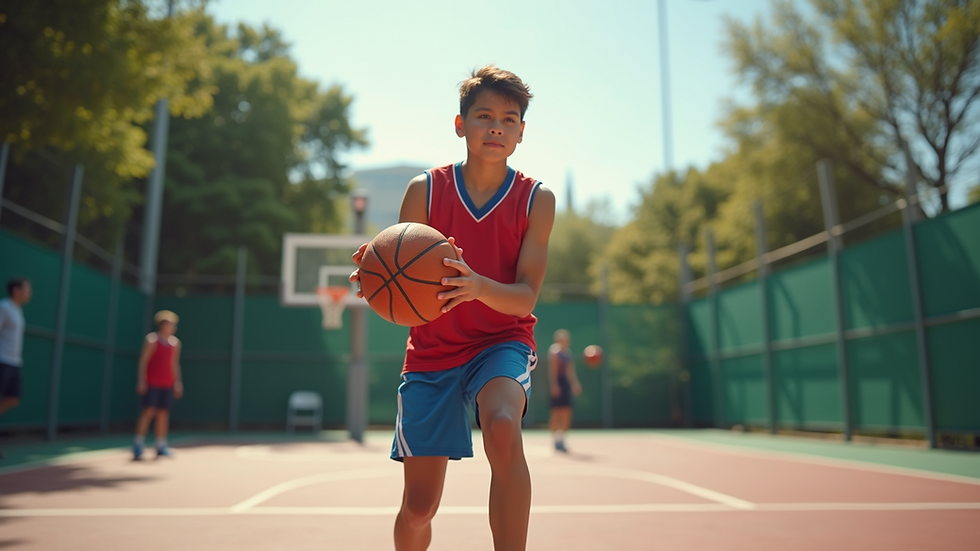 Eye-level view of a young basketball player practicing shooting drills