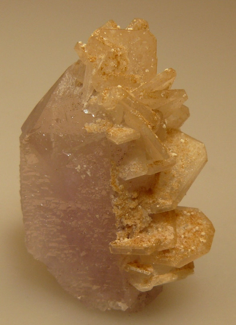 Quartz (variety Amethyst), Apophyllite, and Hubeite