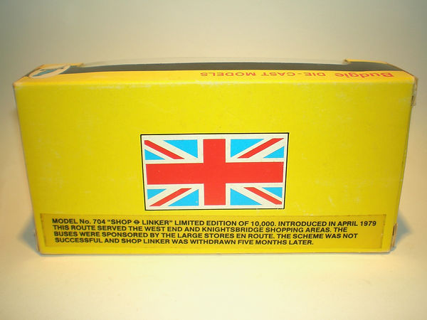 Budgie No.704 Routemaster Bus 'Shop Linker' box detail