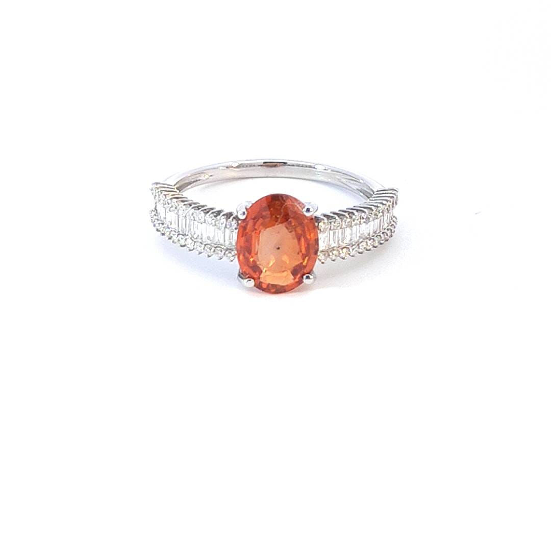 Orange Sapphires with Diamond Ring