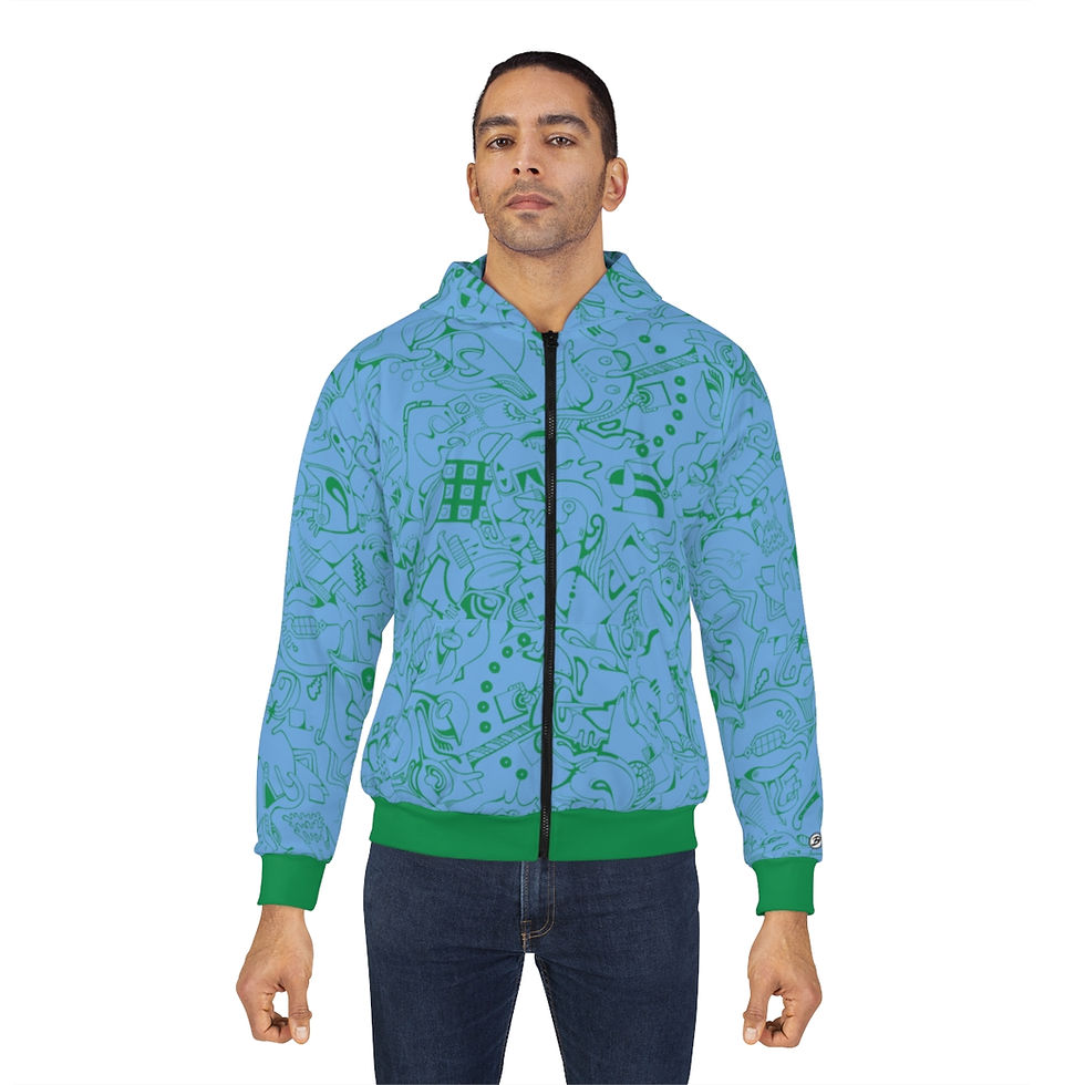 Thumbnail: Unisex Zip Hoodie (AOP) - Spinnaroony 2 (light blue)