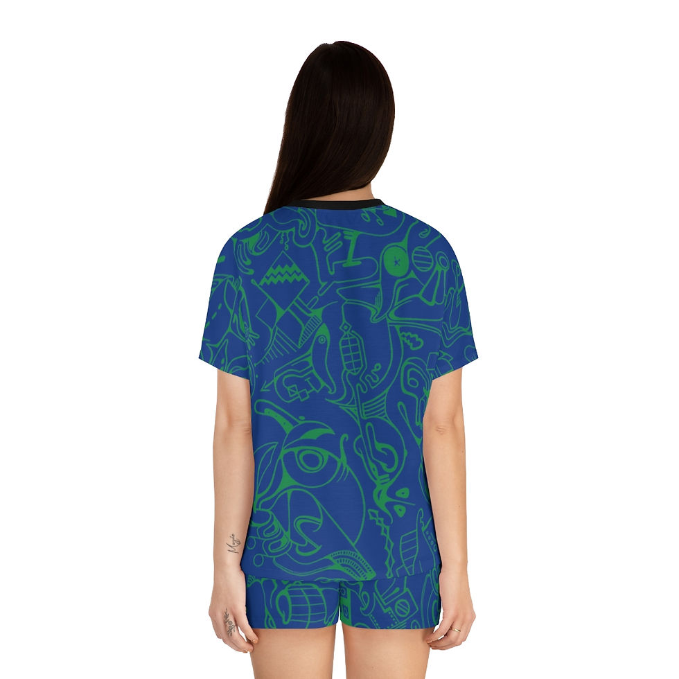 Thumbnail: Women's Short Pajama Set (AOP) - Spinnaroony 2 (dark blue)