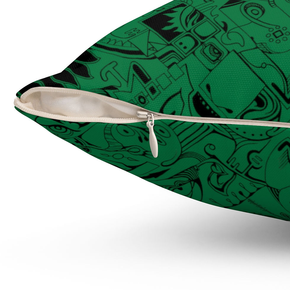 Thumbnail: Polyester Square Pillow - Spinnaroony (dark green)