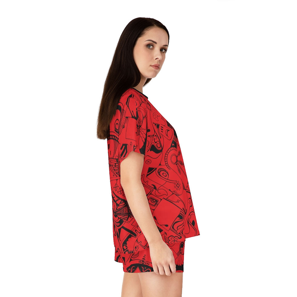 Thumbnail: Women's Short Pajama Set (AOP) - Spinnaroony (red)