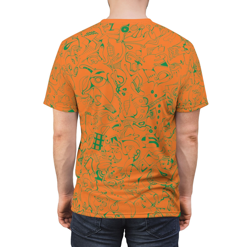 Thumbnail: Unisex Short Sleeve Tee (AOP) - Spinnaroony 2 (orange)