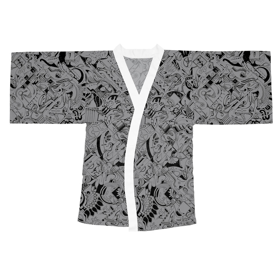Thumbnail: Long Sleeve Kimono Robe (AOP) - Spinnaroony (grey)