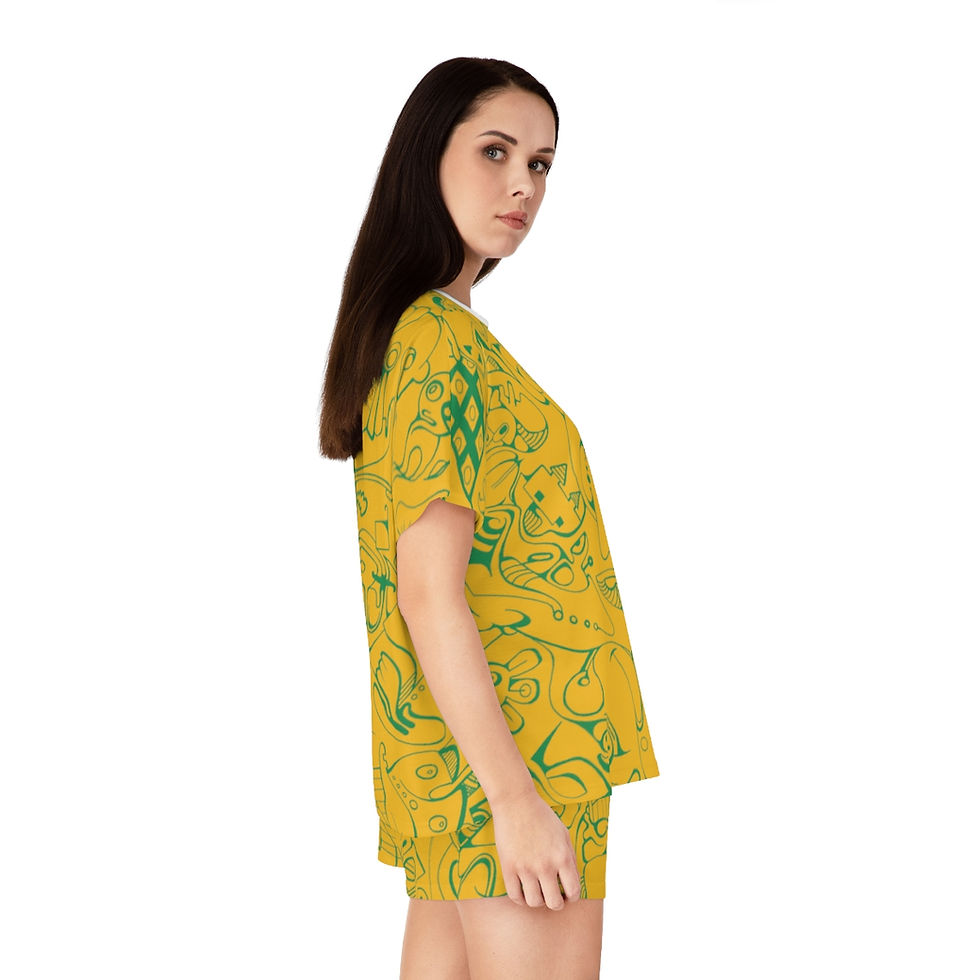 Thumbnail: Women's Short Pajama Set (AOP) - Spinnaroony 2 (yellow)