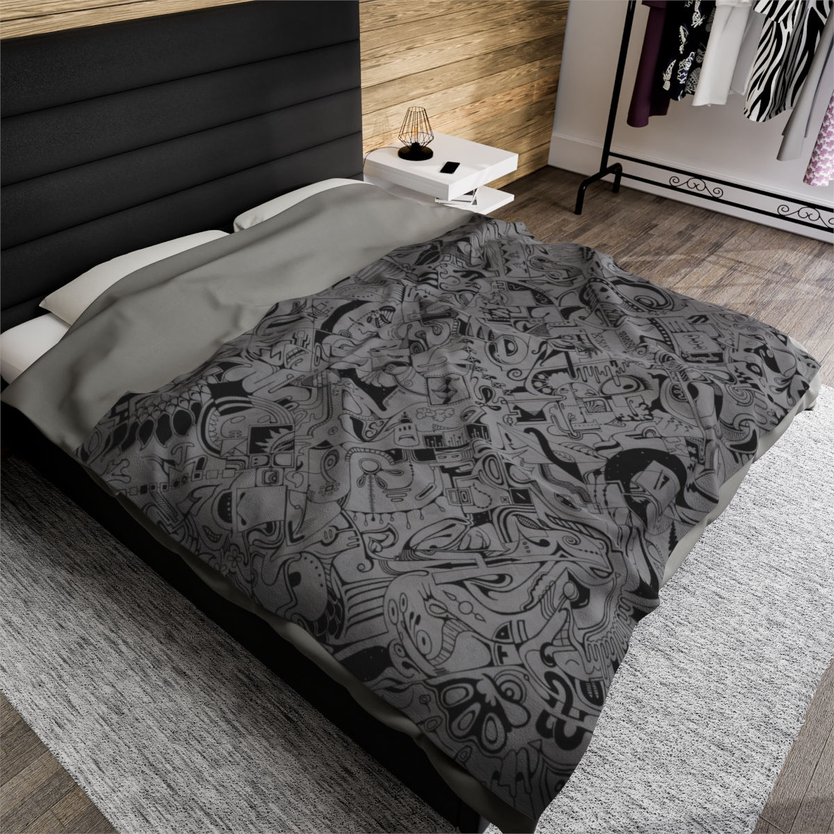 Velveteen Plush Blanket - Spinnaroony (grey)