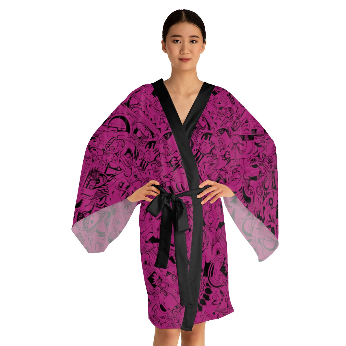 Long Sleeve Kimono Robe (AOP) - Spinnaroony (pink)