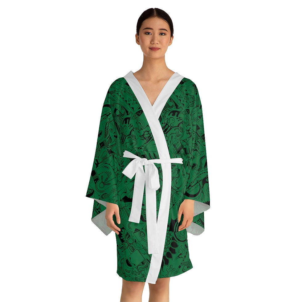 Thumbnail: Long Sleeve Kimono Robe (AOP) - Spinnaroony (dark green)
