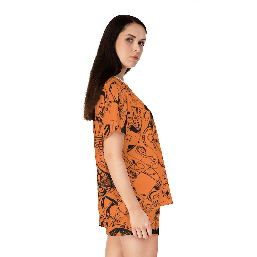 Thumbnail: Women's Short Pajama Set (AOP) - Spinnaroony (orange)