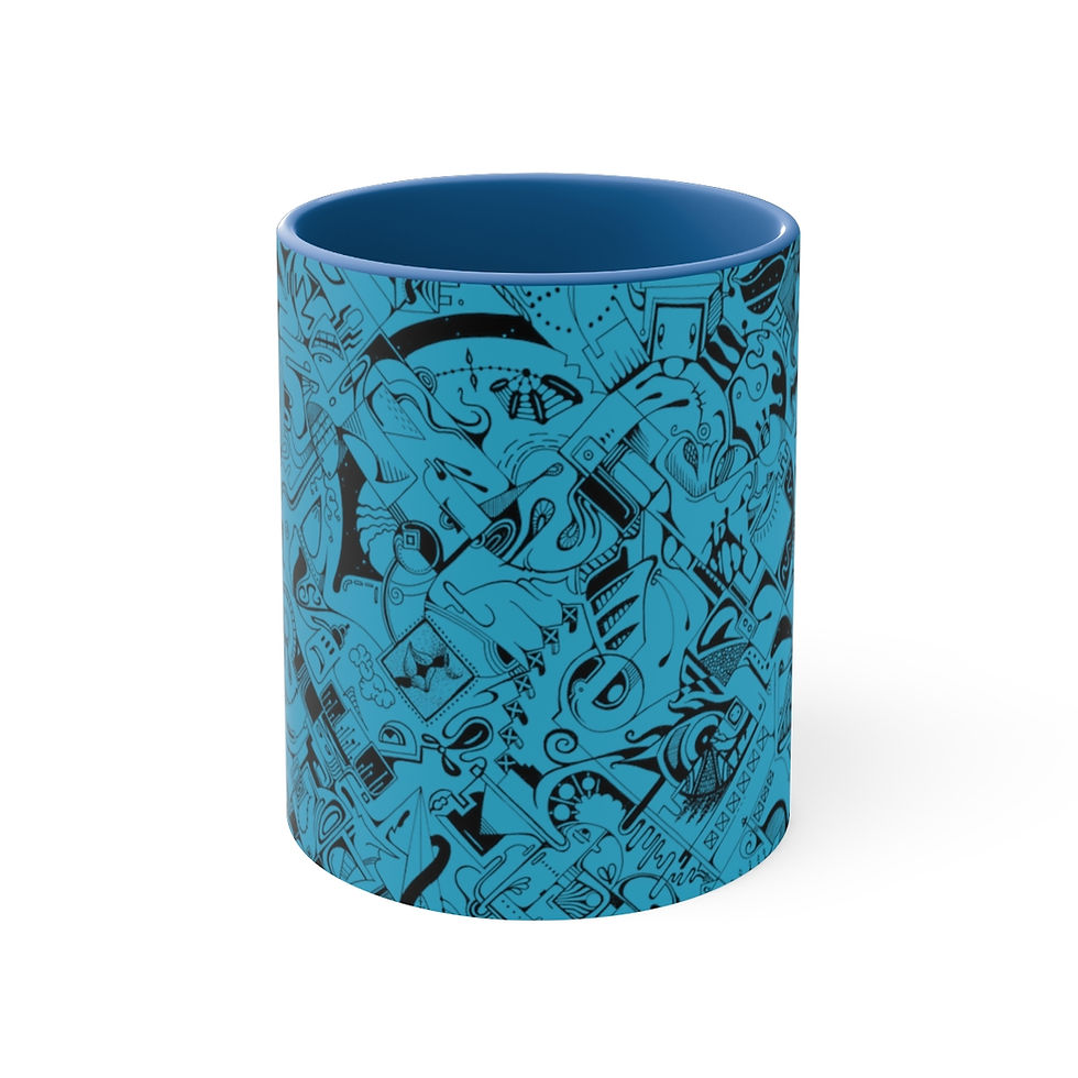 Thumbnail: Accent Coffee Mug, 11oz - Spinnaroony (turquoise on black)