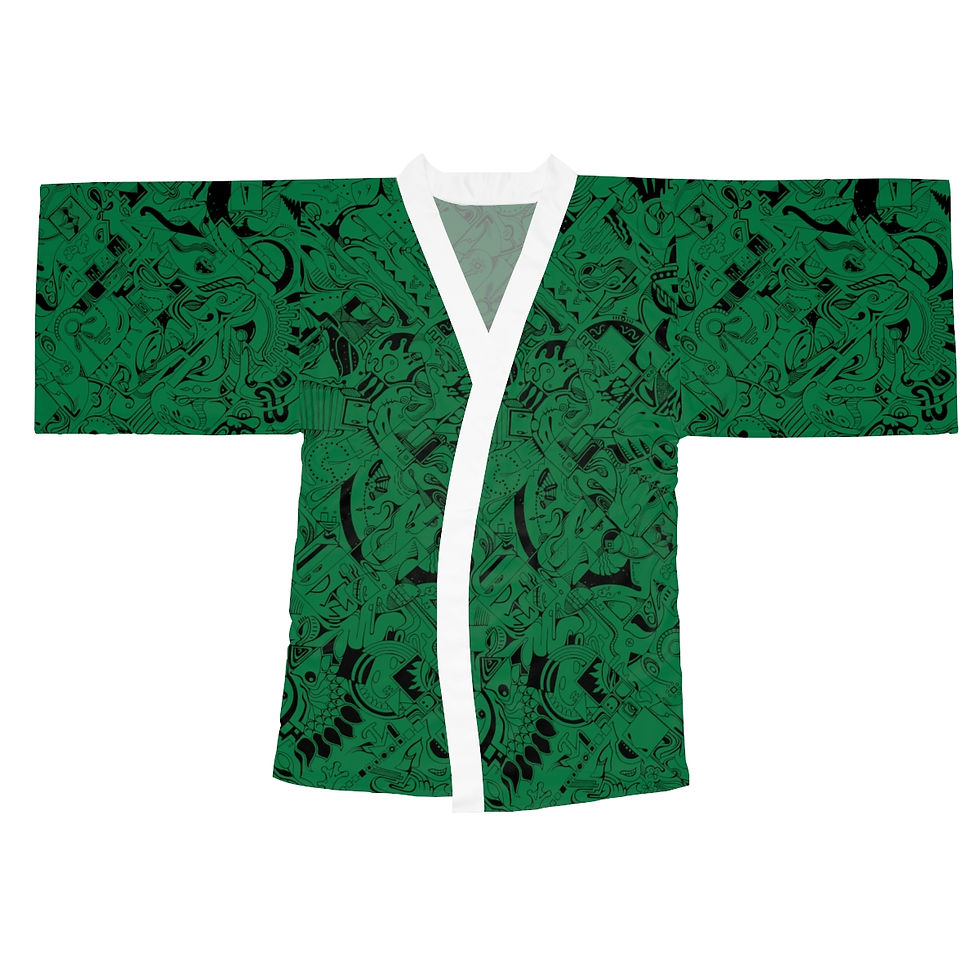 Thumbnail: Long Sleeve Kimono Robe (AOP) - Spinnaroony (dark green)