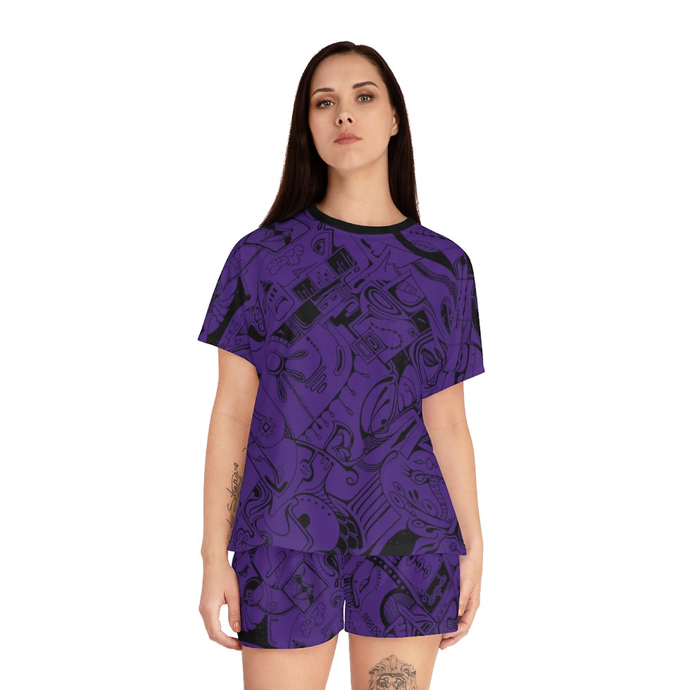 Thumbnail: Women's Short Pajama Set (AOP) - Spinnaroony (dark purple)