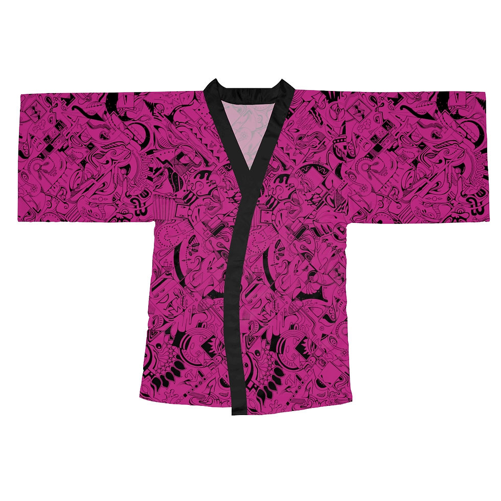 Thumbnail: Long Sleeve Kimono Robe (AOP) - Spinnaroony (pink)