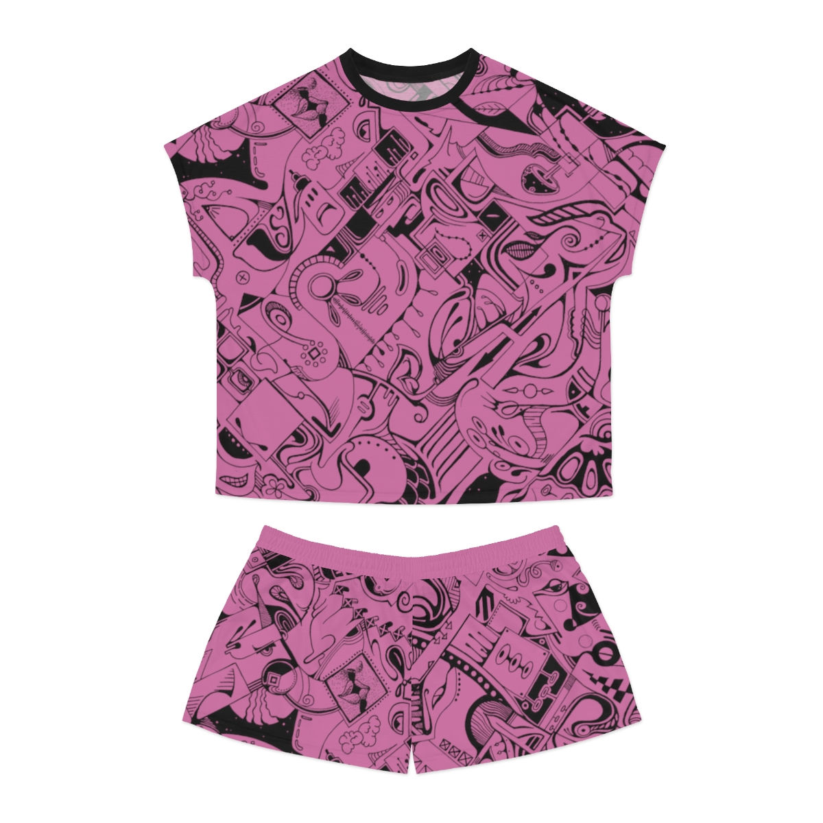 Women's Short Pajama Set (AOP) - Spinnaroony (light pink)