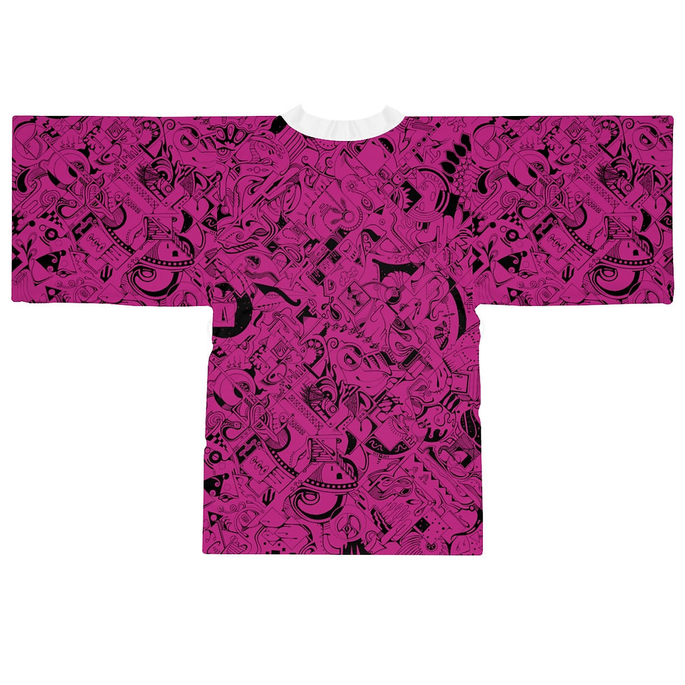 Thumbnail: Long Sleeve Kimono Robe (AOP) - Spinnaroony (pink)