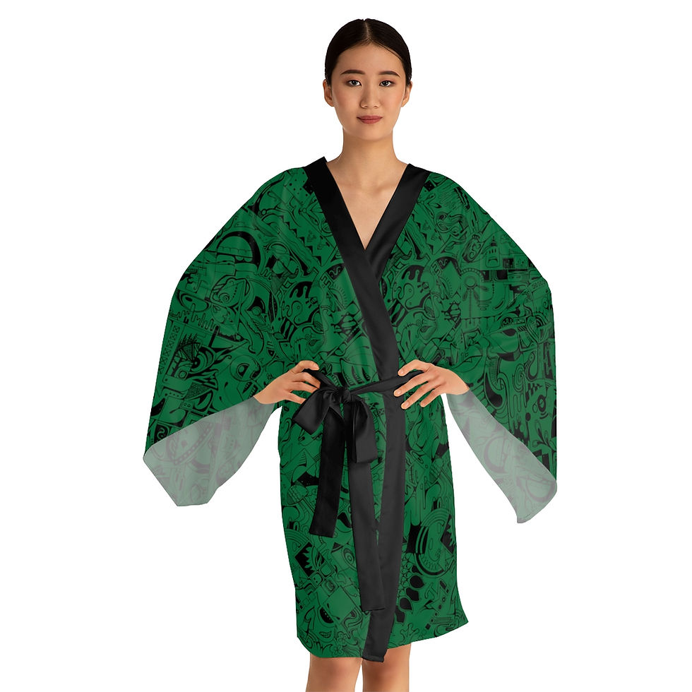 Thumbnail: Long Sleeve Kimono Robe (AOP) - Spinnaroony (dark green)